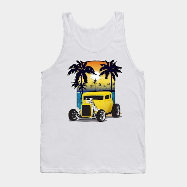 Yellow 1932 Chevy 5 Window Coupe Hot Rod California Beachin Print Tank Top by RPM-ART